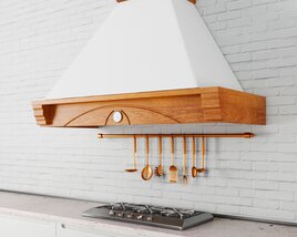 Wooden Kitchen Range Hood with Utensil Rack Modello 3D
