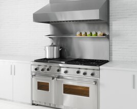 Modern Stainless Steel Range and Hood in Kitchen Modello 3D