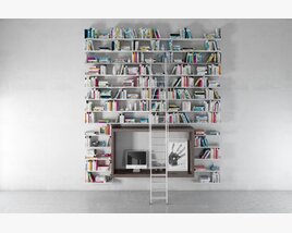 Modern Wall-Mounted Bookshelf with Integrated Workspace 3D model