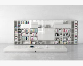 Modern Bookshelf Unit with Integrated Desk Modello 3D