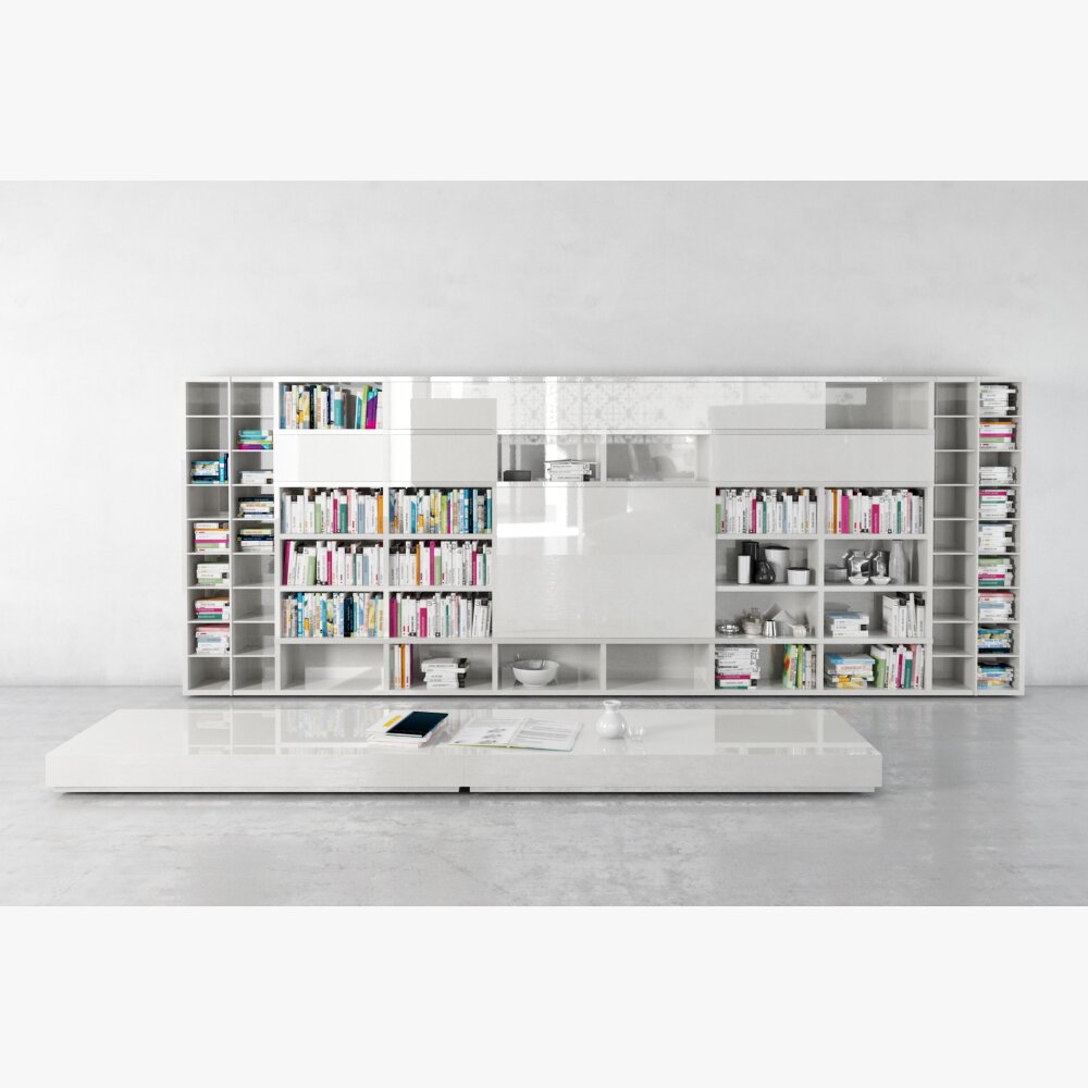 Modern Bookshelf Unit with Integrated Desk Modelo 3D