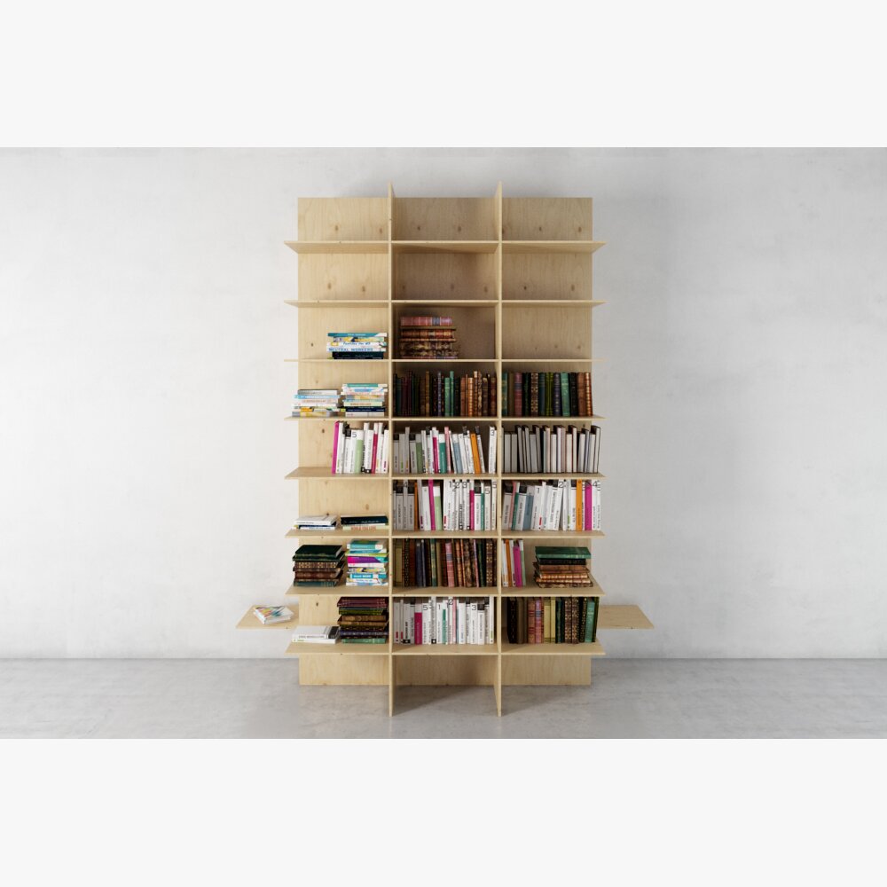 Modern Wooden Bookshelf Display 3D модель