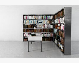 Modern Bookshelf with Desk 3D 모델 