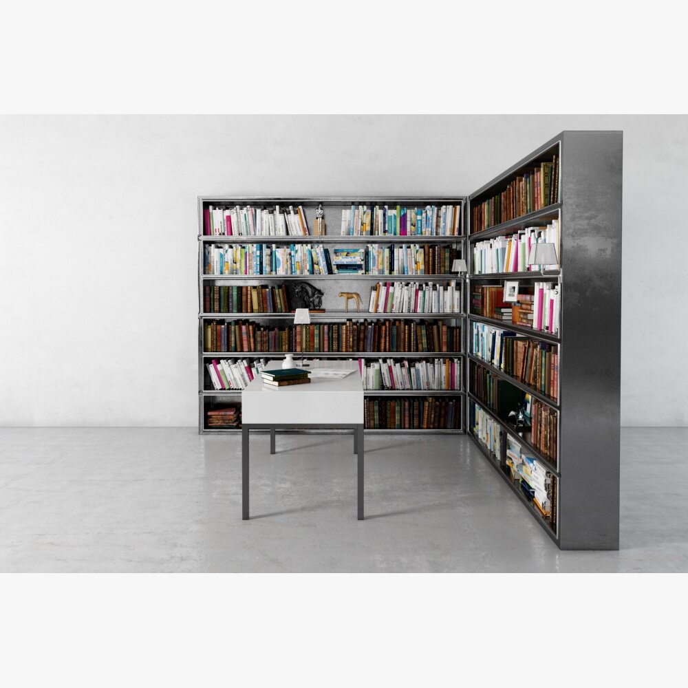 Modern Bookshelf with Desk 3D模型