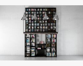 Modern Bookshelf with Integrated Desk and Lighting 3D模型