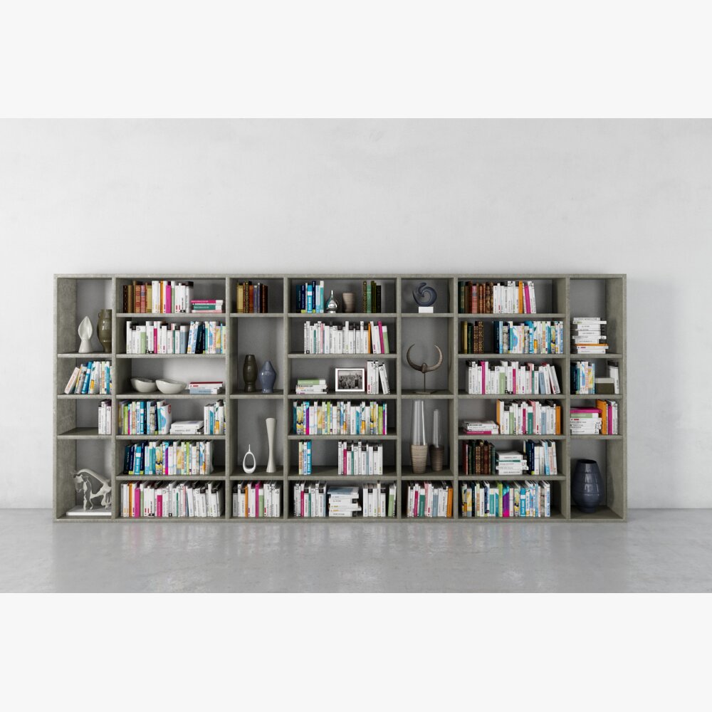 Modern Bookshelf with Decorations 3D 모델 
