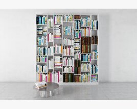 Modern White Bookshelf with Table Modello 3D