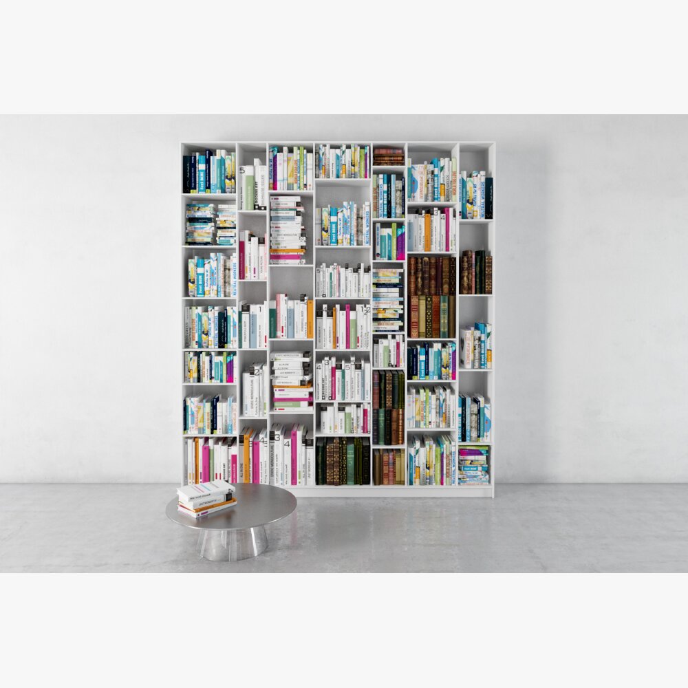 Modern White Bookshelf with Table Modello 3D