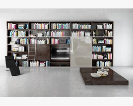 Modern Bookshelf Display with TV and Ladder Modello 3D