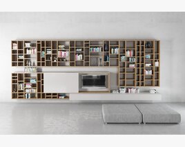Modern Wall-Mounted Bookshelf and Entertainment Unit 3D模型