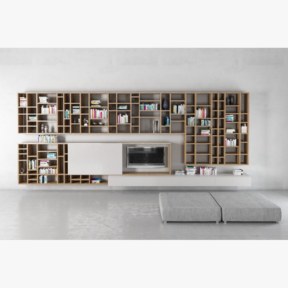 Modern Wall-Mounted Bookshelf and Entertainment Unit 3d model