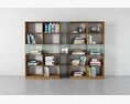 Modern Wooden Bookshelf with Books Modello 3D