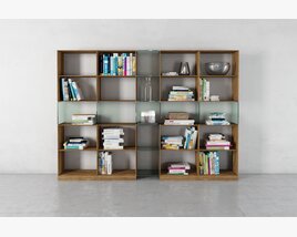 Modern Wooden Bookshelf with Books 3Dモデル