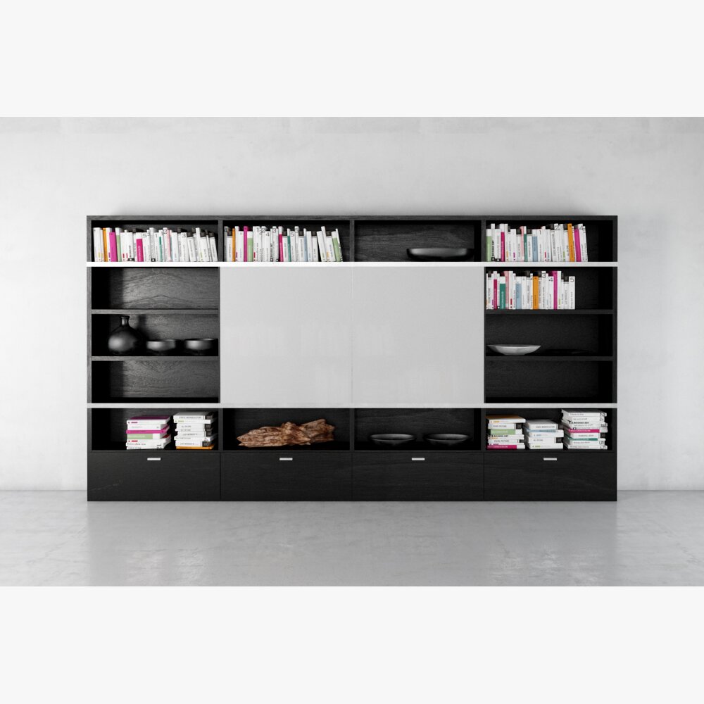 Modern Black and White Bookshelf 3D 모델 