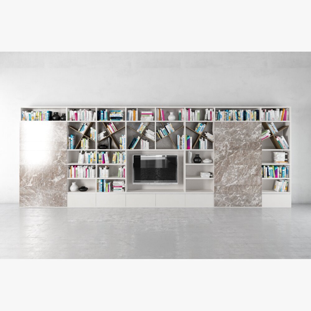 Modern Bookshelf with Integrated TV Unit 3D-Modell