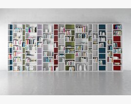 Modern Multicolored Bookshelf Wall 3D 모델 