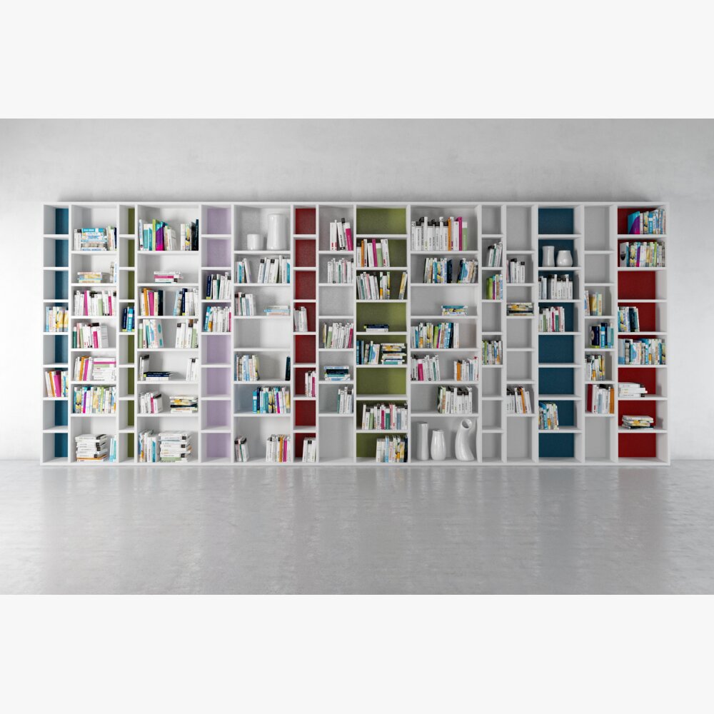 Modern Multicolored Bookshelf Wall Modelo 3D