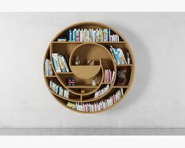 Circular Wooden Bookshelf Modello 3D