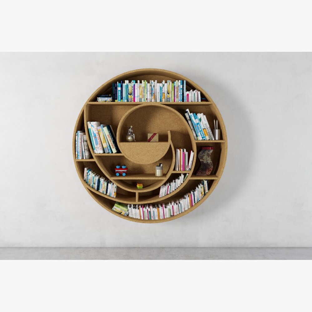 Circular Wooden Bookshelf 3D 모델 