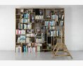 Modern Library Bookshelf with Ladder Modelo 3D