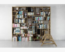 Modern Library Bookshelf with Ladder 3Dモデル