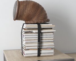 Woven Basket Hat on Book Stack 3D 모델 