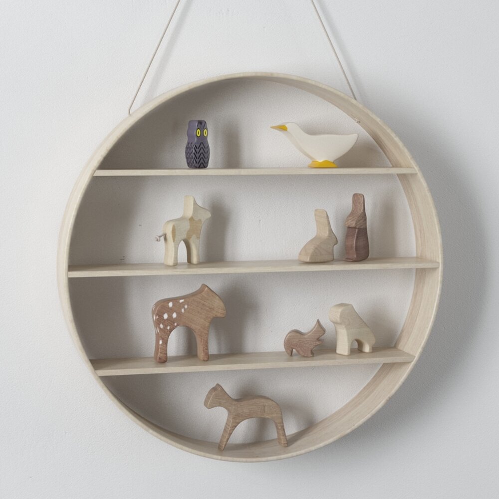Circular Wooden Shelf Display 3d model