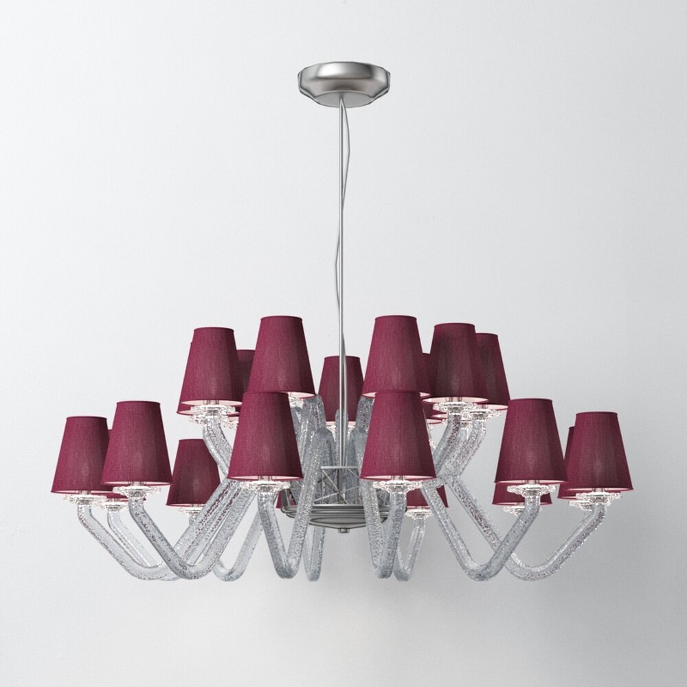Contemporary Chandelier with Red Lampshades Modèle 3D