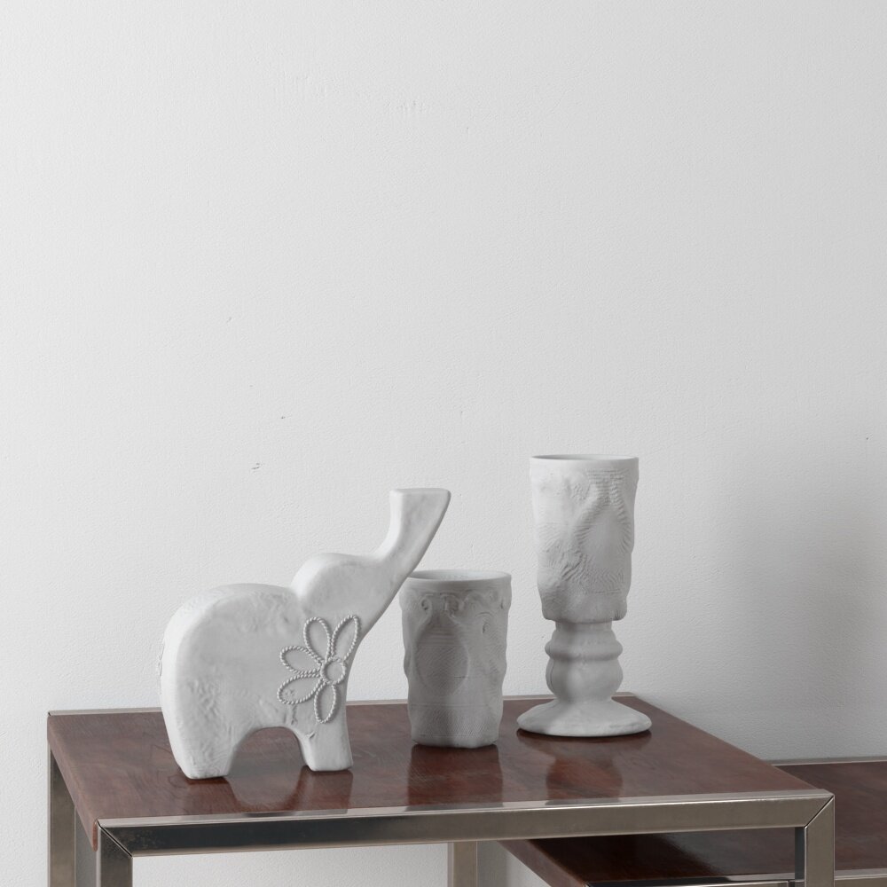 Elephant Figurine and Ceramic Vases 3D 모델 