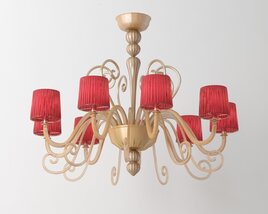 Classic Red-Shaded Chandelier 3D 모델 