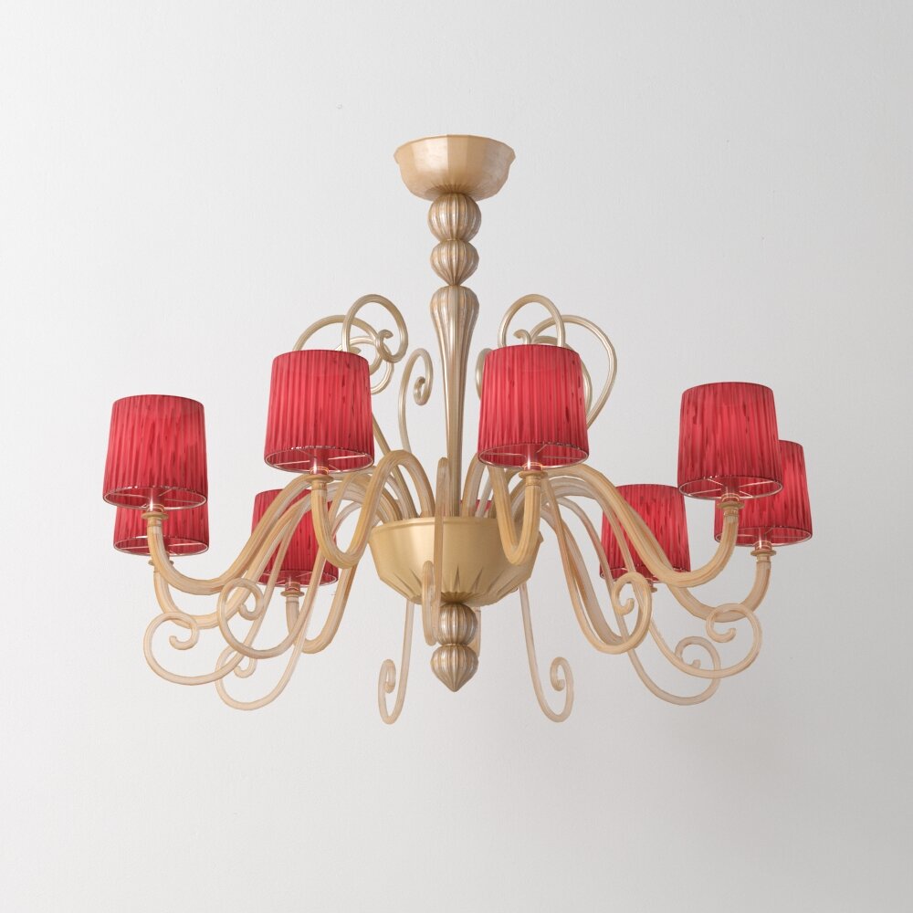 Classic Red-Shaded Chandelier Modèle 3D