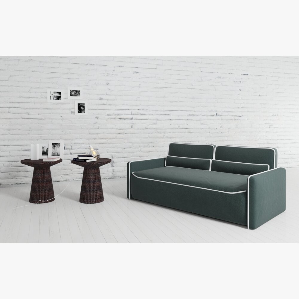 Modern Sofa and Side Tables Set 3D 모델 