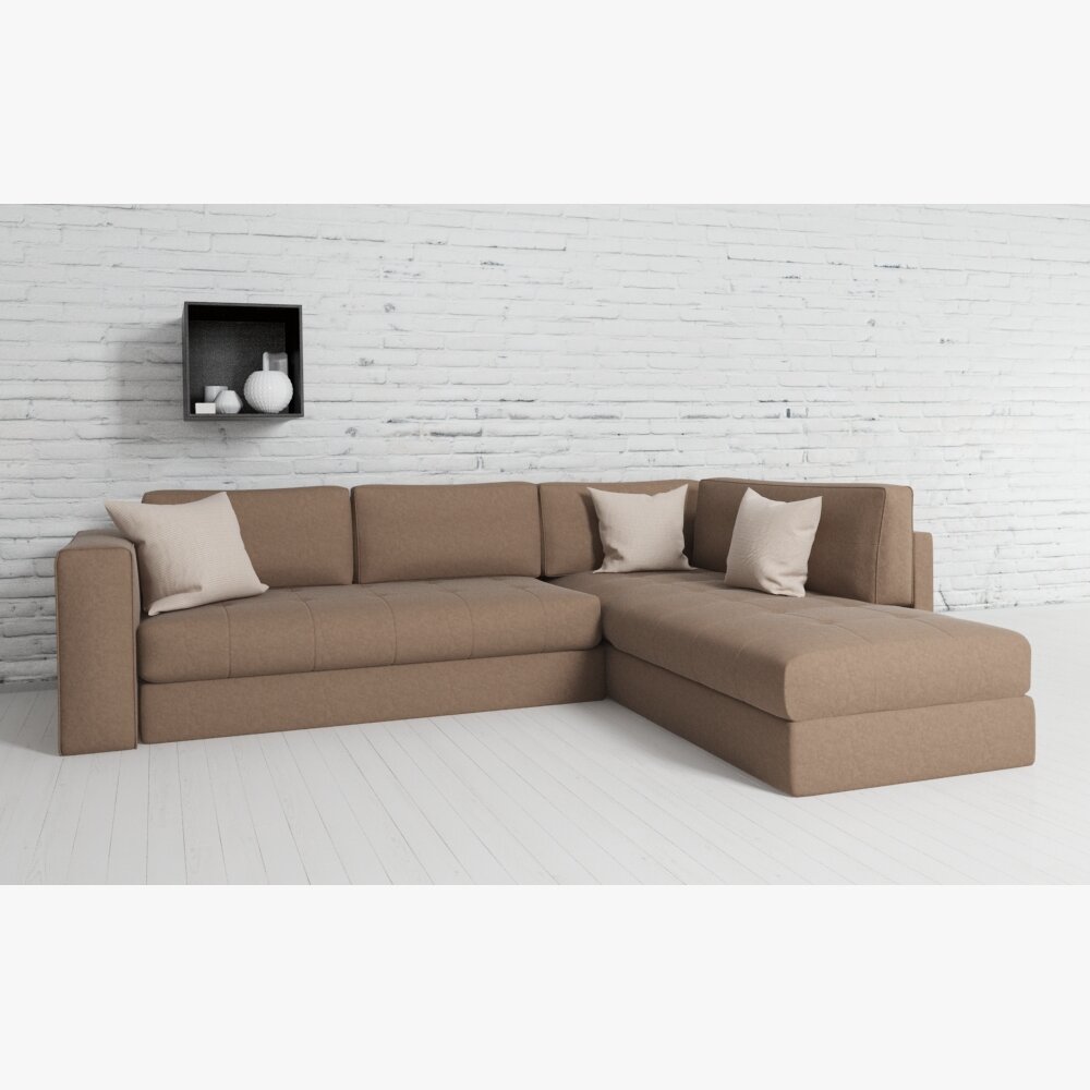 Modern Brown Corner Sofa Modello 3D