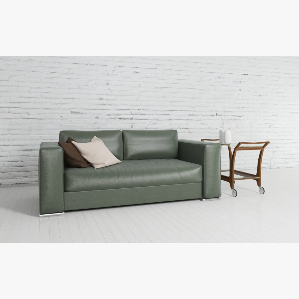 Modern Green Leather Sofa 3d model