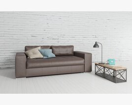 Modern Brown Leather Sofa Modèle 3D