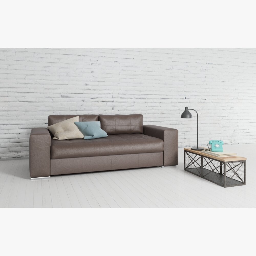 Modern Brown Leather Sofa Modello 3D