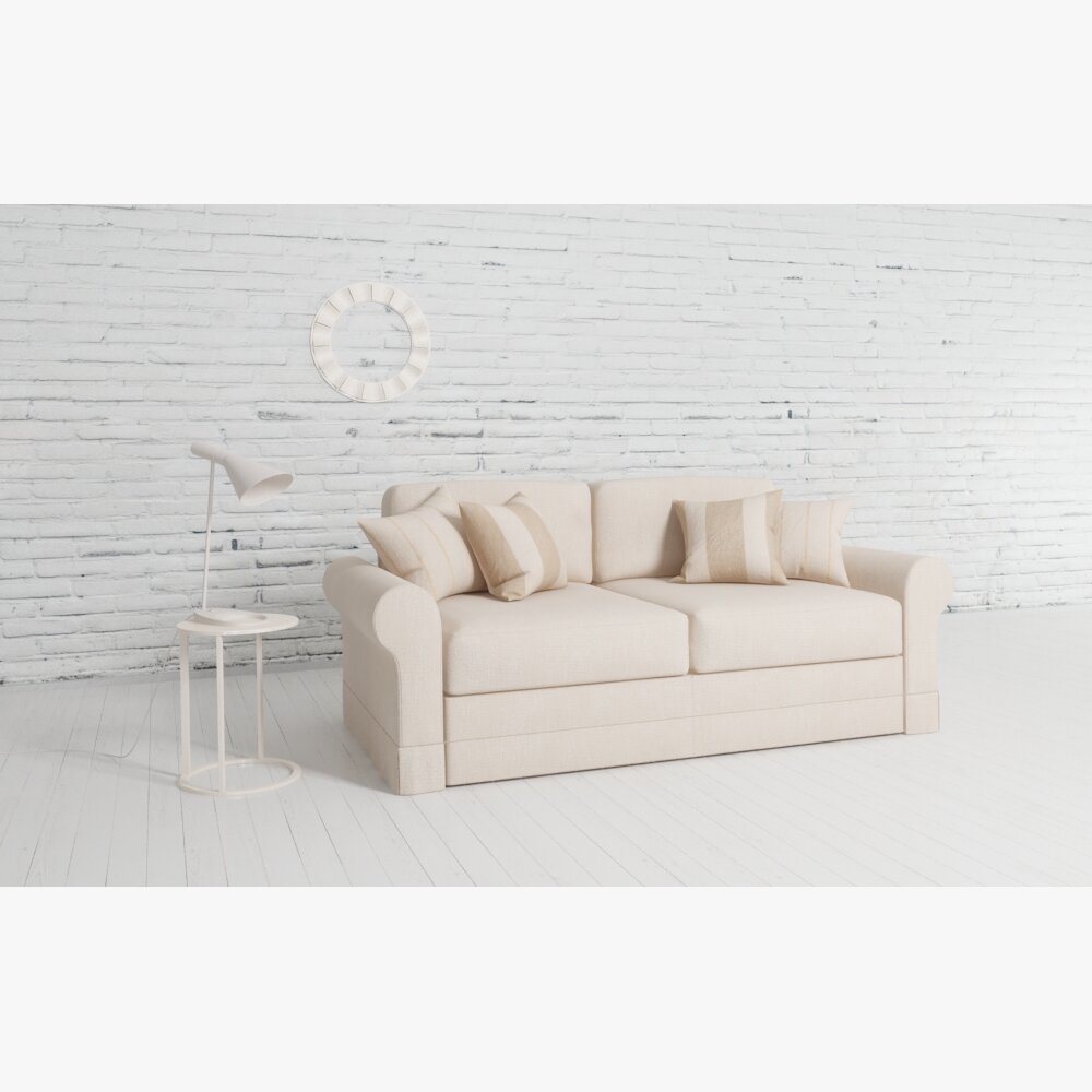 Modern Minimalist Cream Sofa 3D-Modell