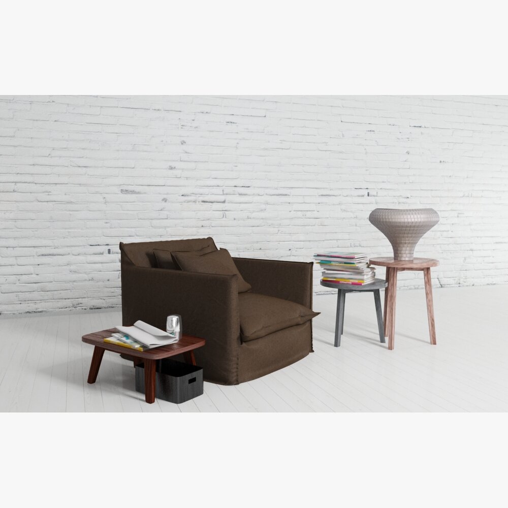 Modern Brown Armchair for Living Room Modello 3D