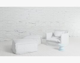 Modern White Armchair and Ottoman Set 3Dモデル