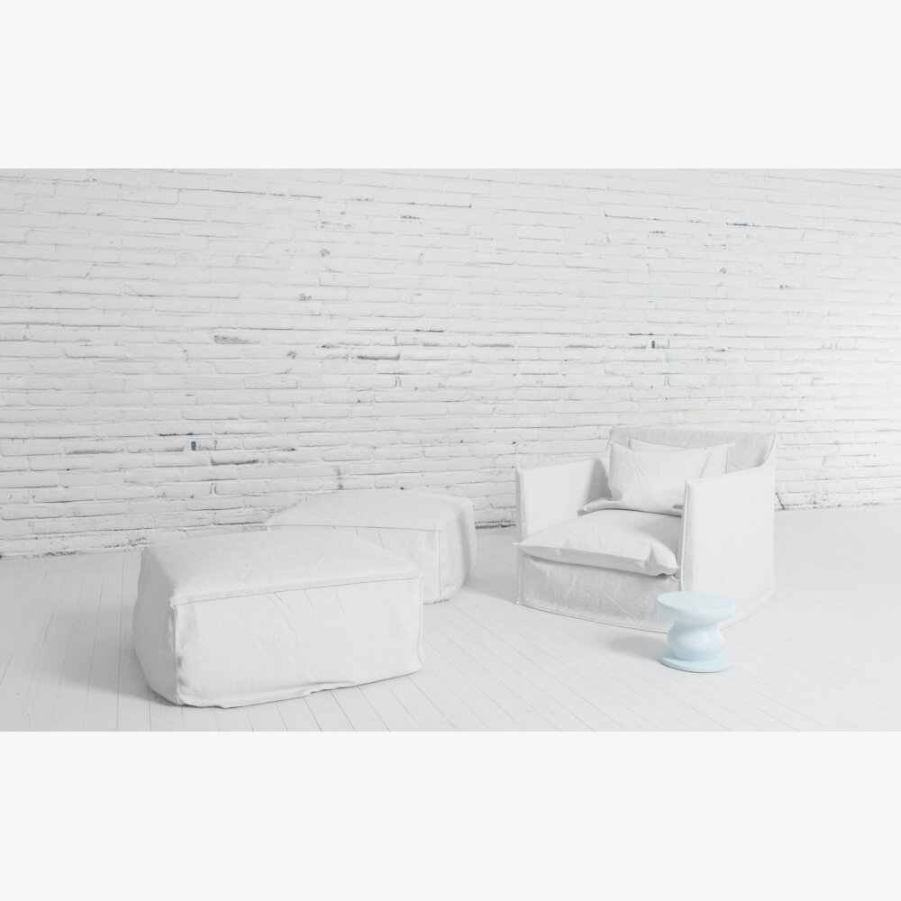 Modern White Armchair and Ottoman Set 3D 모델 