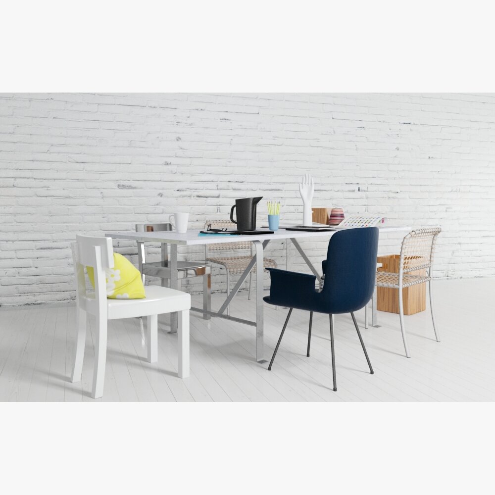 Modern Home Office Desk Setup 3d model
