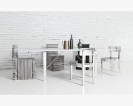 Modern White Home Office Desk Setup 3D 모델 