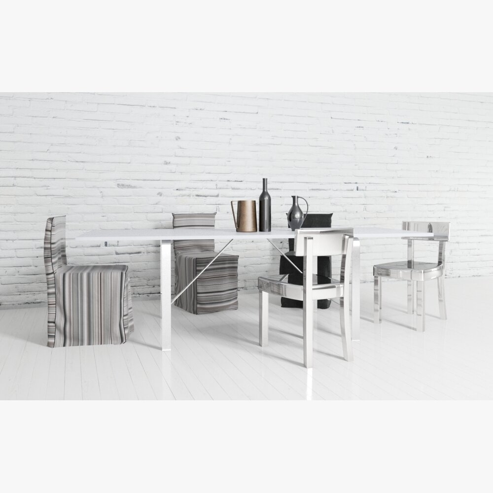 Modern White Home Office Desk Setup 3Dモデル