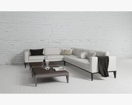 White Corner Sofa with Pillows 3Dモデル