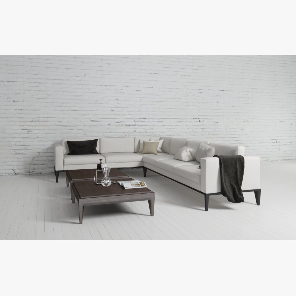 White Corner Sofa with Pillows Modello 3D