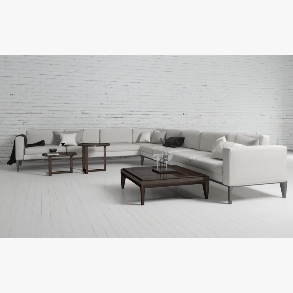 Large Modern Corner Sofa with Coffee Table 3D-Modell