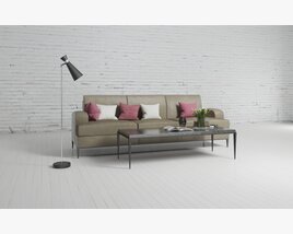 Modern Minimalist Sofa with Pillows 3D model