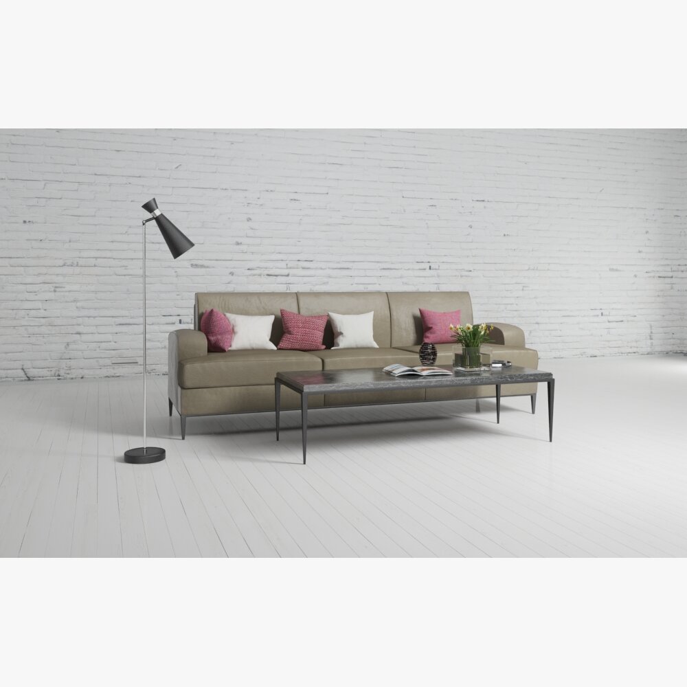 Modern Minimalist Sofa with Pillows Modello 3D