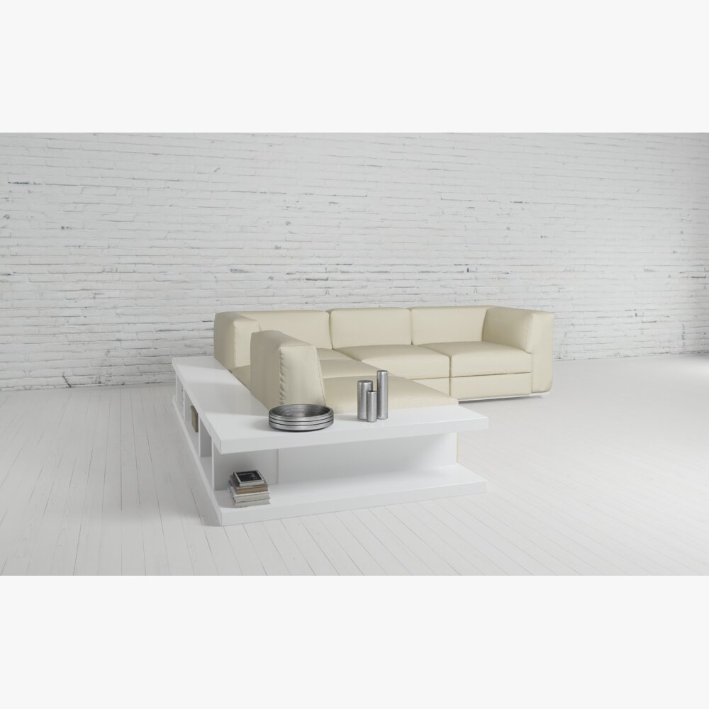 Modern White Corner Sofa 3D 모델 