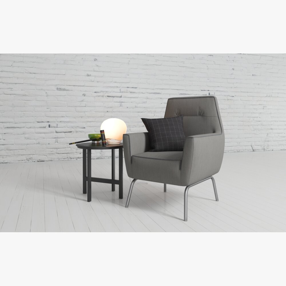 Modern Armchair and Side Table Set 3D 모델 
